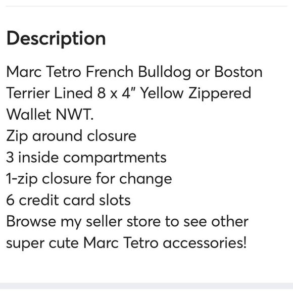 Marc Tetro French Bulldog Lined 8x4 Yellow Zippered Wallet - Picture 4 of 4